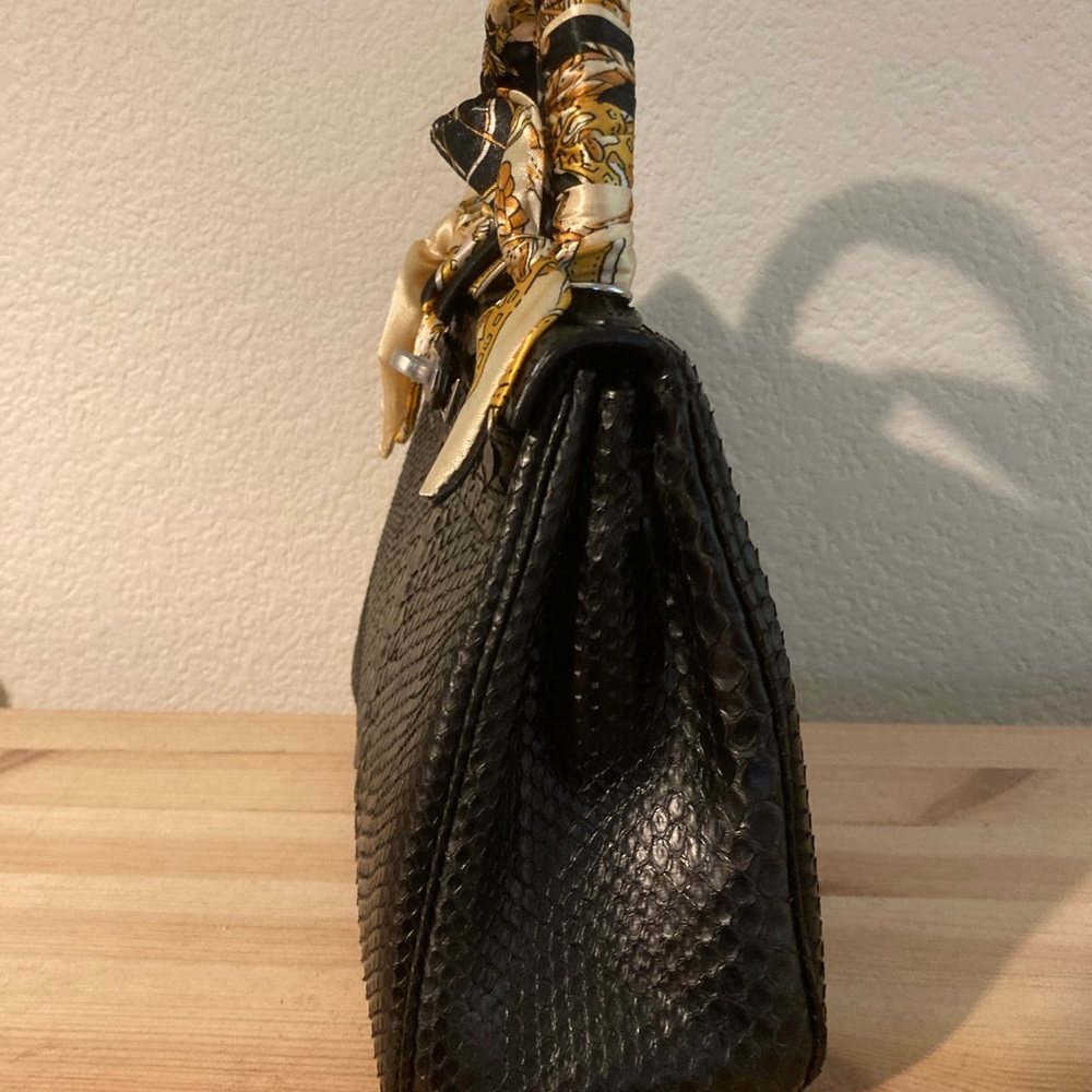 Black Silver Python Textured Handbag - image 4